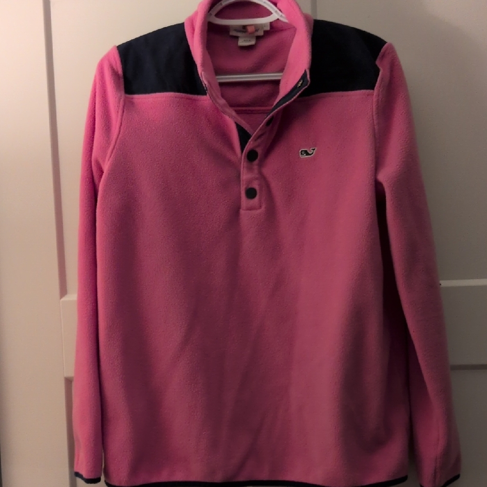 Vineyard Vines Pink and Navy Fleece Sweater